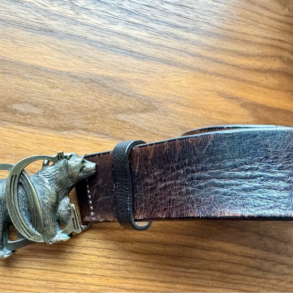DSQUARED2 Brown Leather Belt with Bear Buckle. - Picture 2 of 5